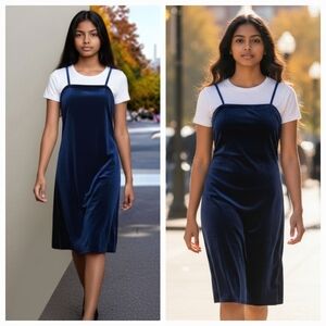 NEW Vintage 90's L.A.N.Y Liberty Apparel Navy Blue Velvet Sleeveless Slip Dress